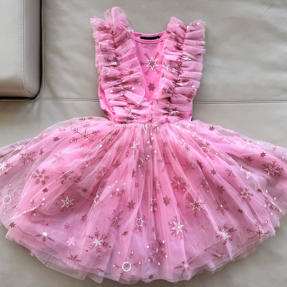 NEW ROCK YOUR BABY KID Girls Pink Sparkly Snowflake Party Tulle Dress Size 6 $99